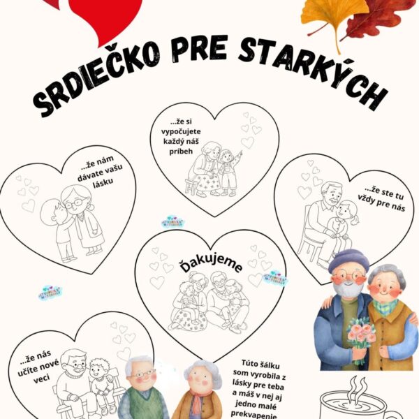 Srdiečko pre starkých - omaľovanka vystrihovačka a pohľadnica (PDF)